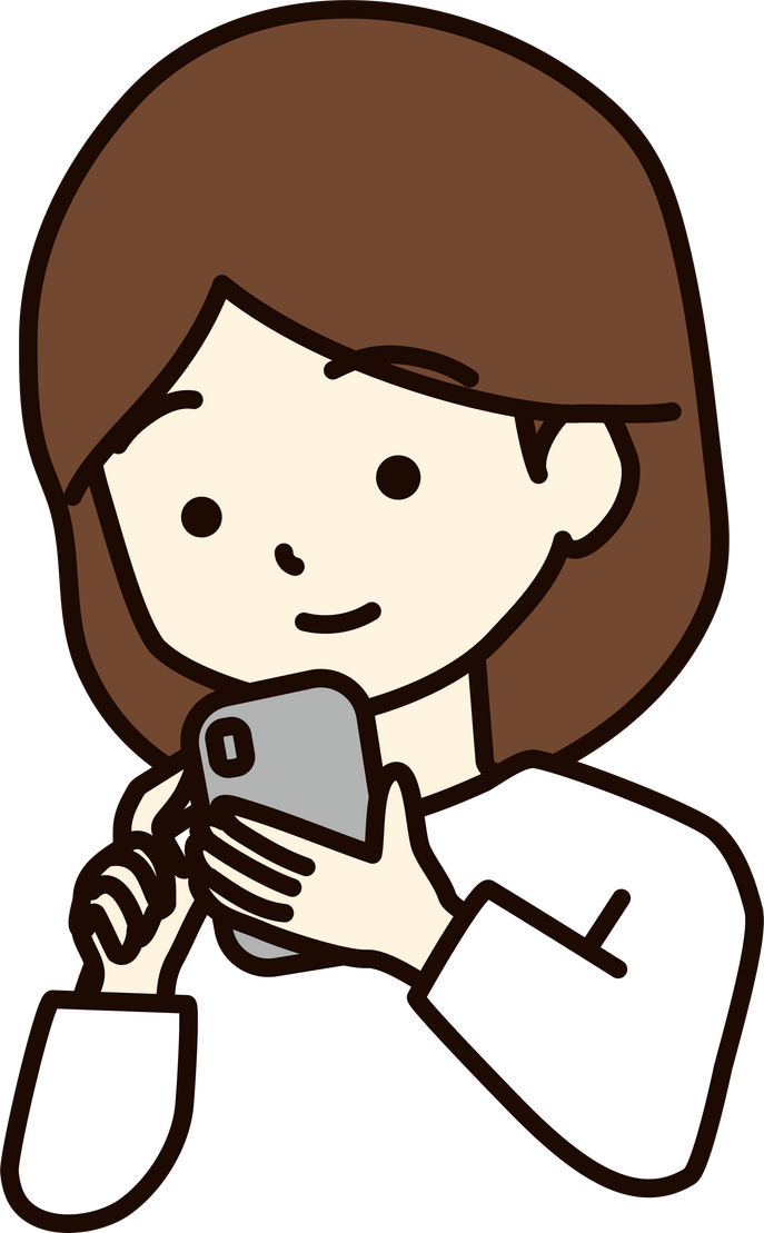 A woman operating a smartphone with a smile